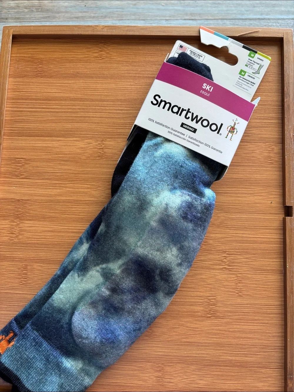Smartwool women’s Ski Over the Cal Socks - Blue Tie Dye Targeted Cushion